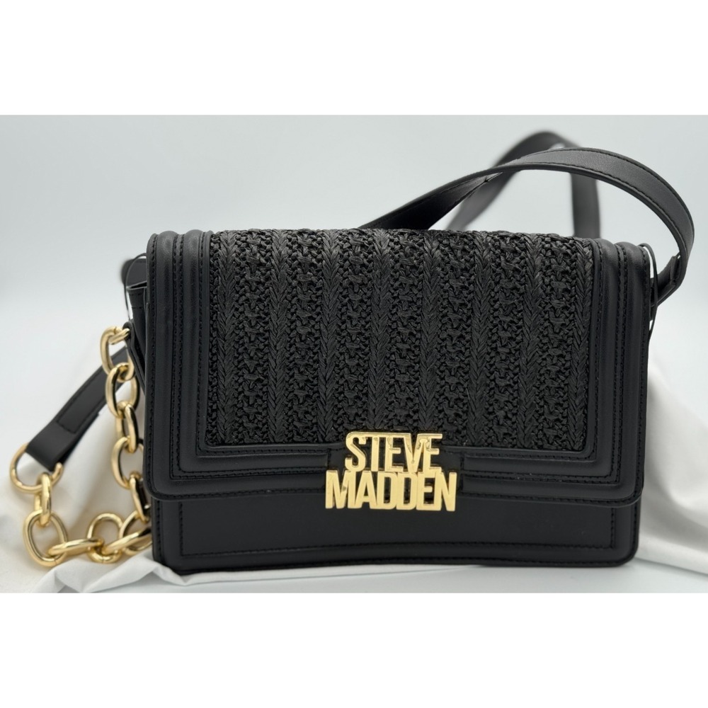 Steve Madden Black Saffron Woven Crossbody Bag - 9" x 6 1/2"